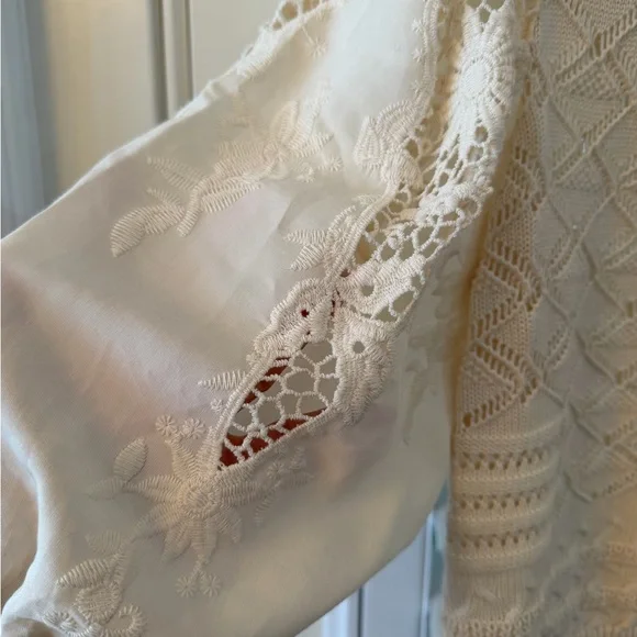 Button-Front Lace Sleeve Cardigan - Cream - Picture 3 of 4